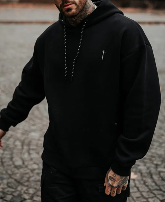 Casual Sword Pattern Embroidery Long Sleeve Hoodie